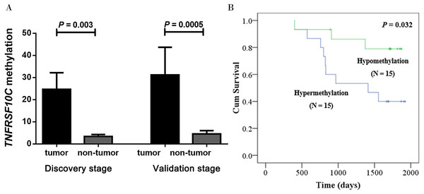 Hypermethylation of TNFRSF10C and its prognostic value.