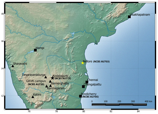 Map of peninsular India and northern Sri Lanka.