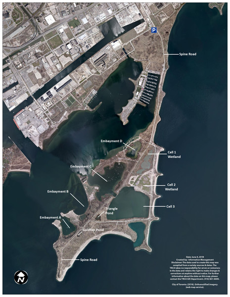 Map of Tommy Thompson Park, Toronto, Ontario, Canada.