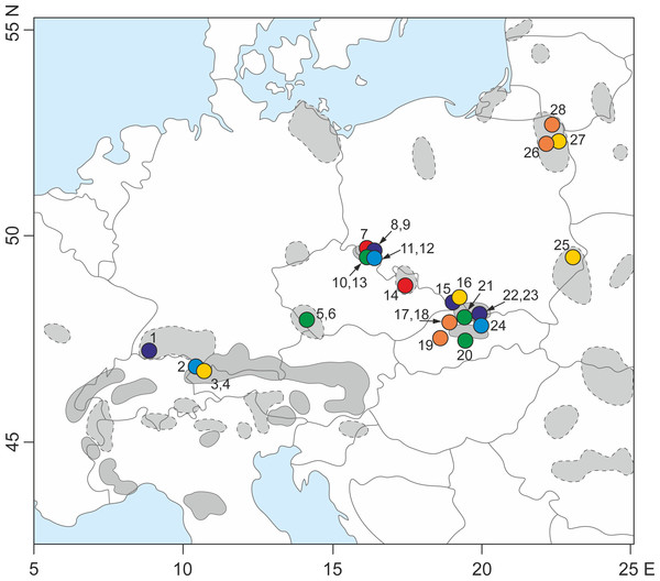 Sampling locations for the 28 populations of S. perennis examined in this study.