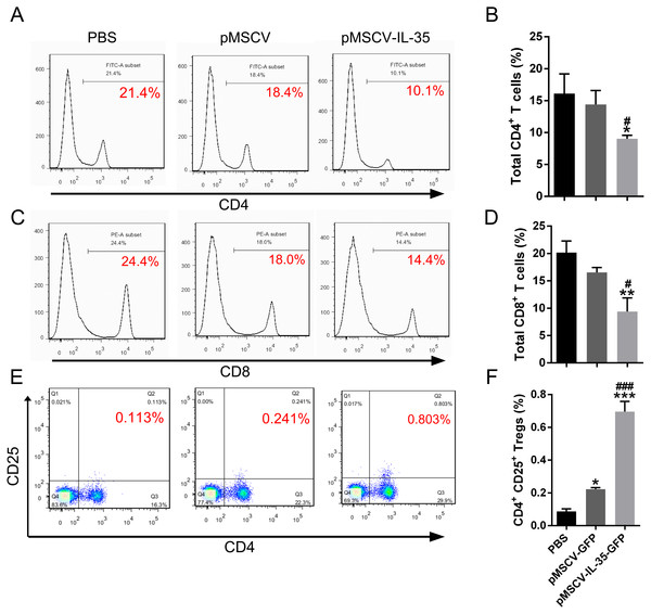 The CD4+, CD8+ T cells and CD4+ CD25+ Tregs subsets.