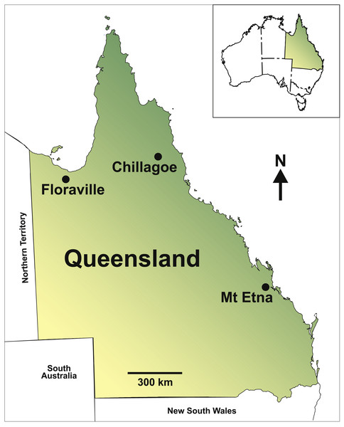 Map of Queensland, Australia, showing the study localities.