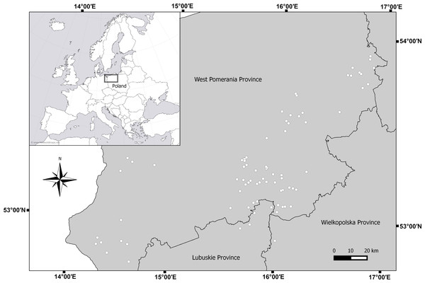 Map of sampled lakes in north-west Poland.