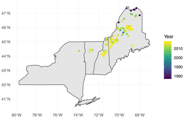 Observations of Fox Sparrow during June and July in the northeastern United States reported to eBird as of July 2018.