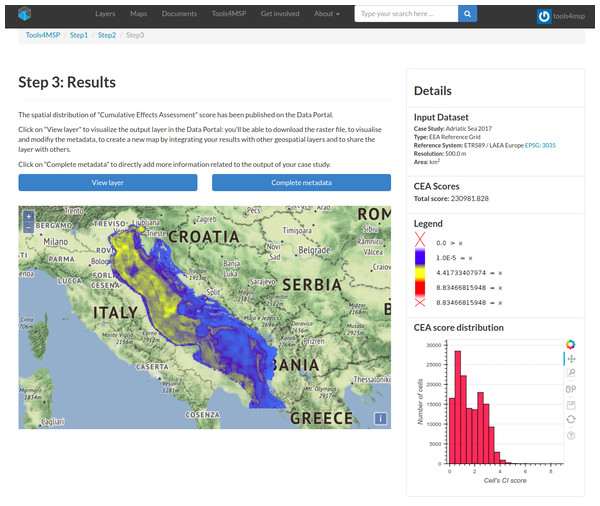 Example of Graphical User Interface presenting geospatial and statistical results.