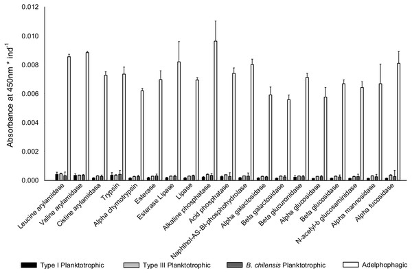 Digestive enzyme activity of polychaete larvae.