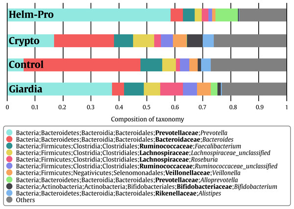  Bacterial gut microbiota comparison at Genera level per group.