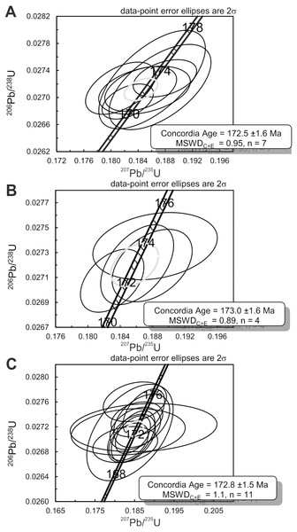 Concordia diagrams for the three samples collected at Kulinda.