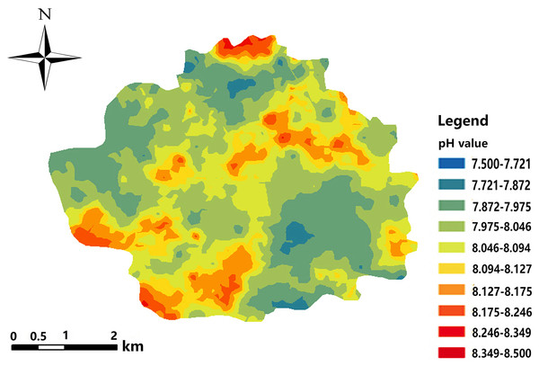 Spatial distribution map of soil pH.