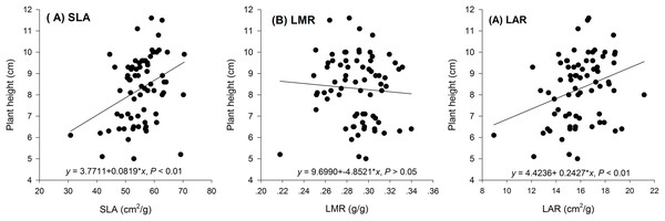 Regression of biomass allocation to leaf against the plant shoot of the maize seedlings treated with different concentrations of shoot water extract from S. Canadensis.
