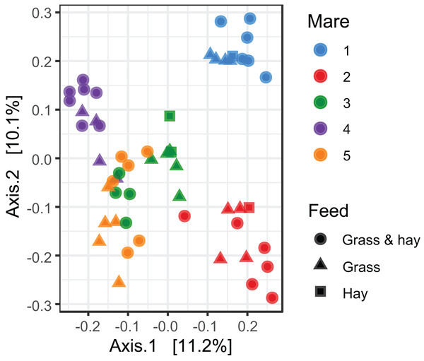 Principal coordinate analysis of the mare faecal microbiota.