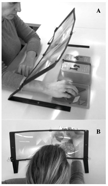 Different views of the two hand Free Page Magnifiers set up used during the training.