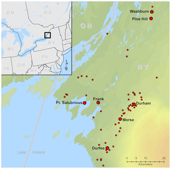  Locations of Iroquoian sites at the headwaters of the St. Lawrence River USA.
