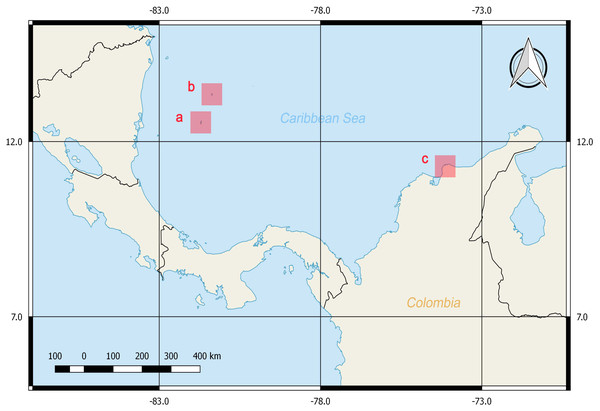 Sampling locations at the Colombian Caribbean Sea.