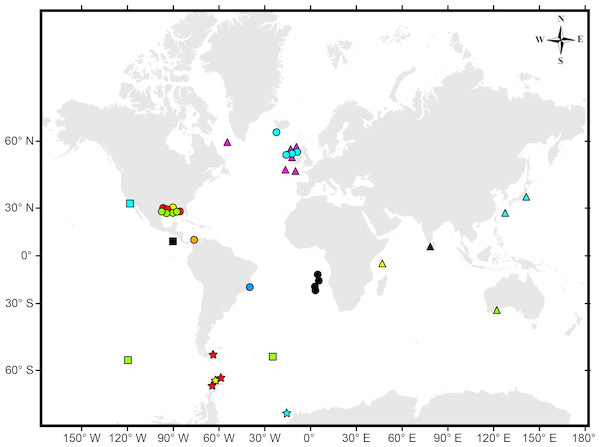 Map showing the worldwide distribution of Tanaella.