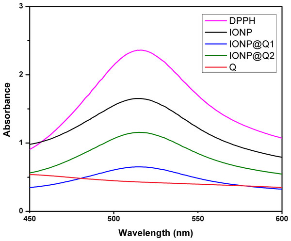 DPPH Scavenging percentage by nanomagnetite at different concentrations.