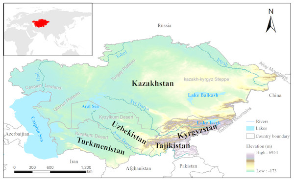 Map showing the location of Central Asia.