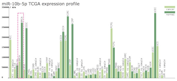 Expression profile of miR-10b-5p from TCGA.