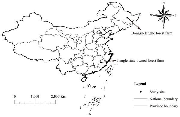 Study sites in Southeast and Northeast China.