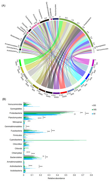 Changes in the dominant phyla between the ponds containing artificial substrata and controls.