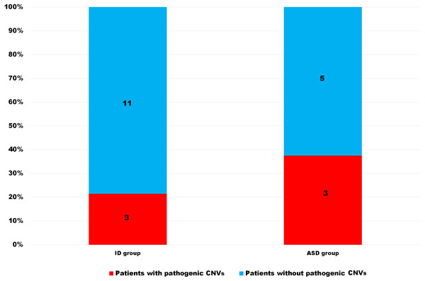 Differences between ID and ASD patients with epilepsy in pathogenic CNV presence.