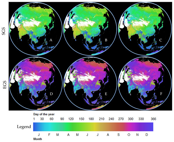 Using the data engine of VIP Lab to generate the global three-dimensional phenological grid (yearly product), including the start of growing season (SGS) and end of growing season (EGS).