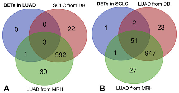 Lung cancer-specific REs distributed by disease and dataset.