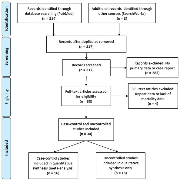 PRISMA flow diagram for systematic review article search.