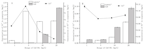 Effect of Fe2+ addition on Cu2+ dissolution from CuO NPs.