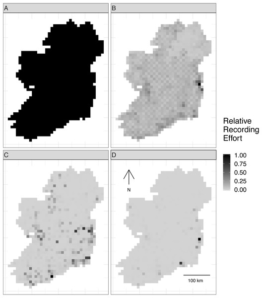 Spatial sampling patterns from Irish biological records.