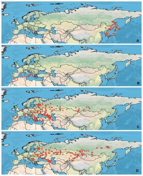 Maps of records used in the analysis.