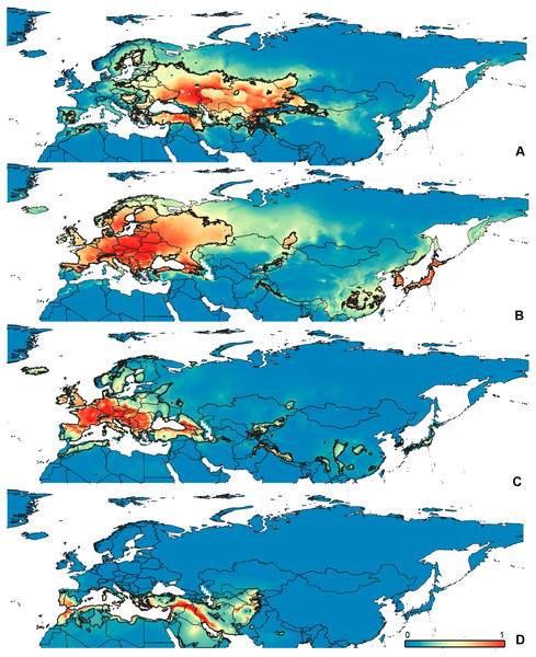 Geographical projections of the CF models.