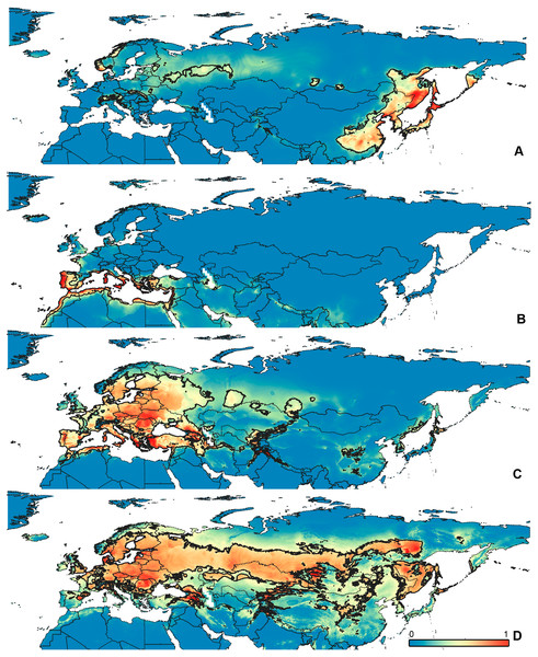 Geographical projections of the CF models.