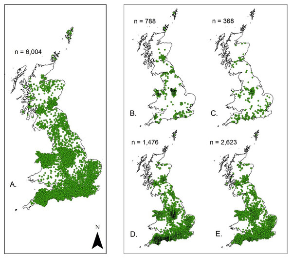 Location of the hedgehog roadkill presence data used for the sequential multi-level Habitat Suitability Modelling (HSM).