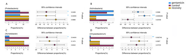 Kruskal–Wallis H test bar plot for the comparison of species between groups.