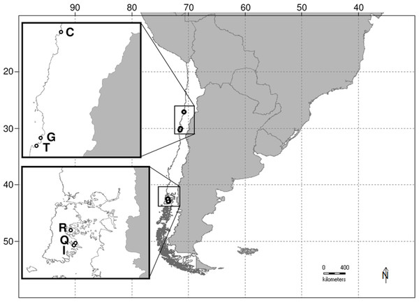 Map of study area on the southeastern Pacific coast of Chile.