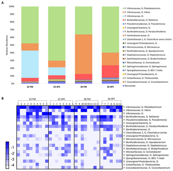 Mean relative abundance of OTUs present in gut mucosal samples grouped by genus.