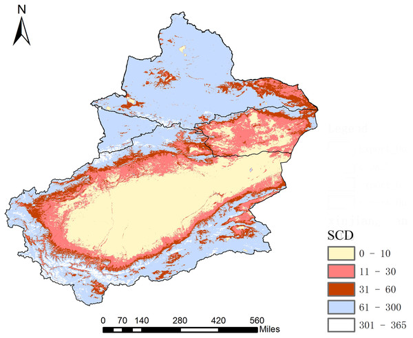 Average SCD from 2001 to 2015 of Xinjiang.