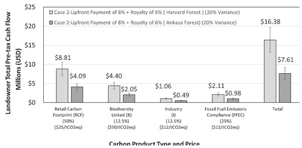 Hypothetical mixed carbon product types and projected pre-tax cash flows based on the example product inventory noted.