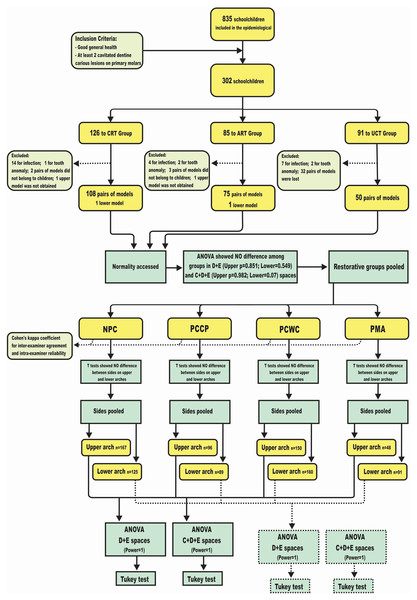 Flowchart demonstrates patient and study model allocations, as well as the statistical methods.