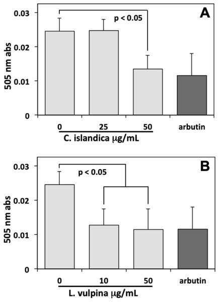 Melanin assay performed on MeWo melanoma cells exposed to lichen extracts.