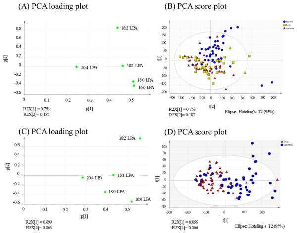 PCA loading and score plots for OSCC and NPC.