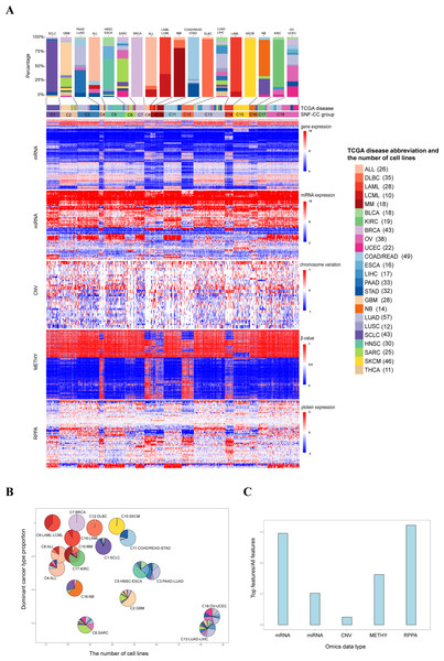 Classification of pan-cancer cell lines based on integrated multiple omics data.