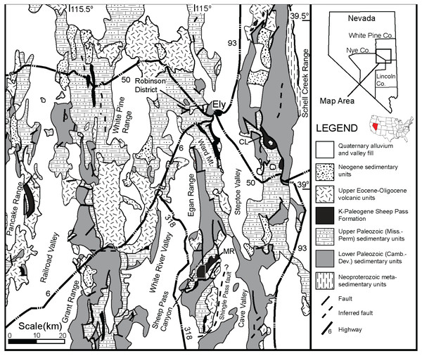 A geologic map of east-central Nevada.