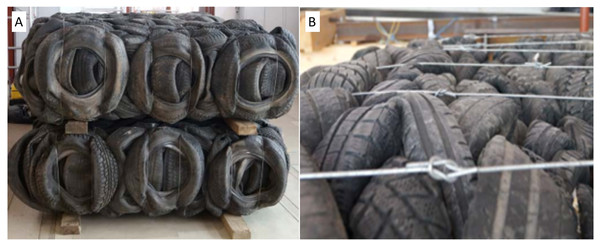 Tyre bales used in research.