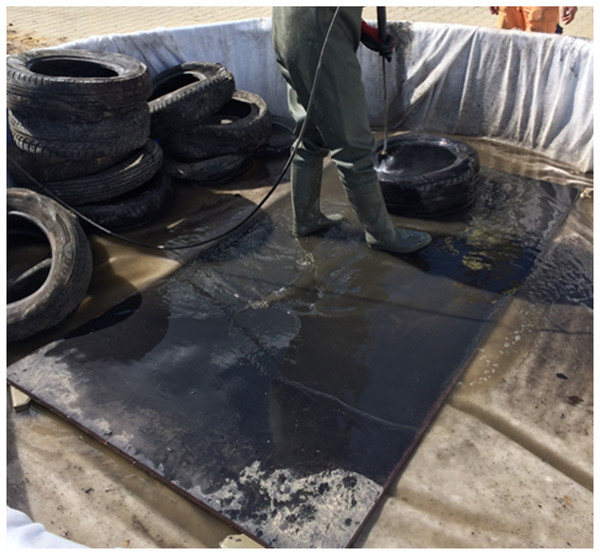 Stage I: washing tyres intended to perform tyre bales; testing leachate.