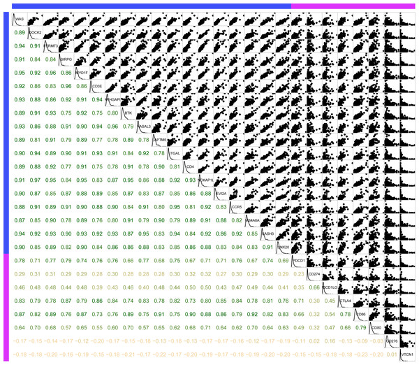 The association between 18 novel representative immune microenvironment-related genes for CSCC patients and immune checkpoints.