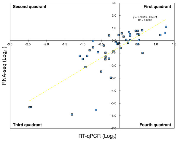 Comparison of expression trends in the RNA-seq and RT-qPCR analyses.