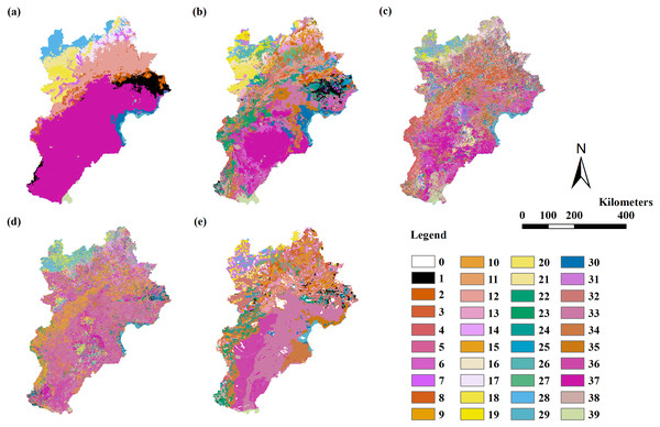 The modeling vegetation map of formations and sub-formations with highest accuracy by four methods and the VMC in Jing-Jin-Ji region.
