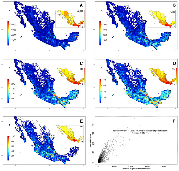 Spatial density and richness of trees from Mexico.
